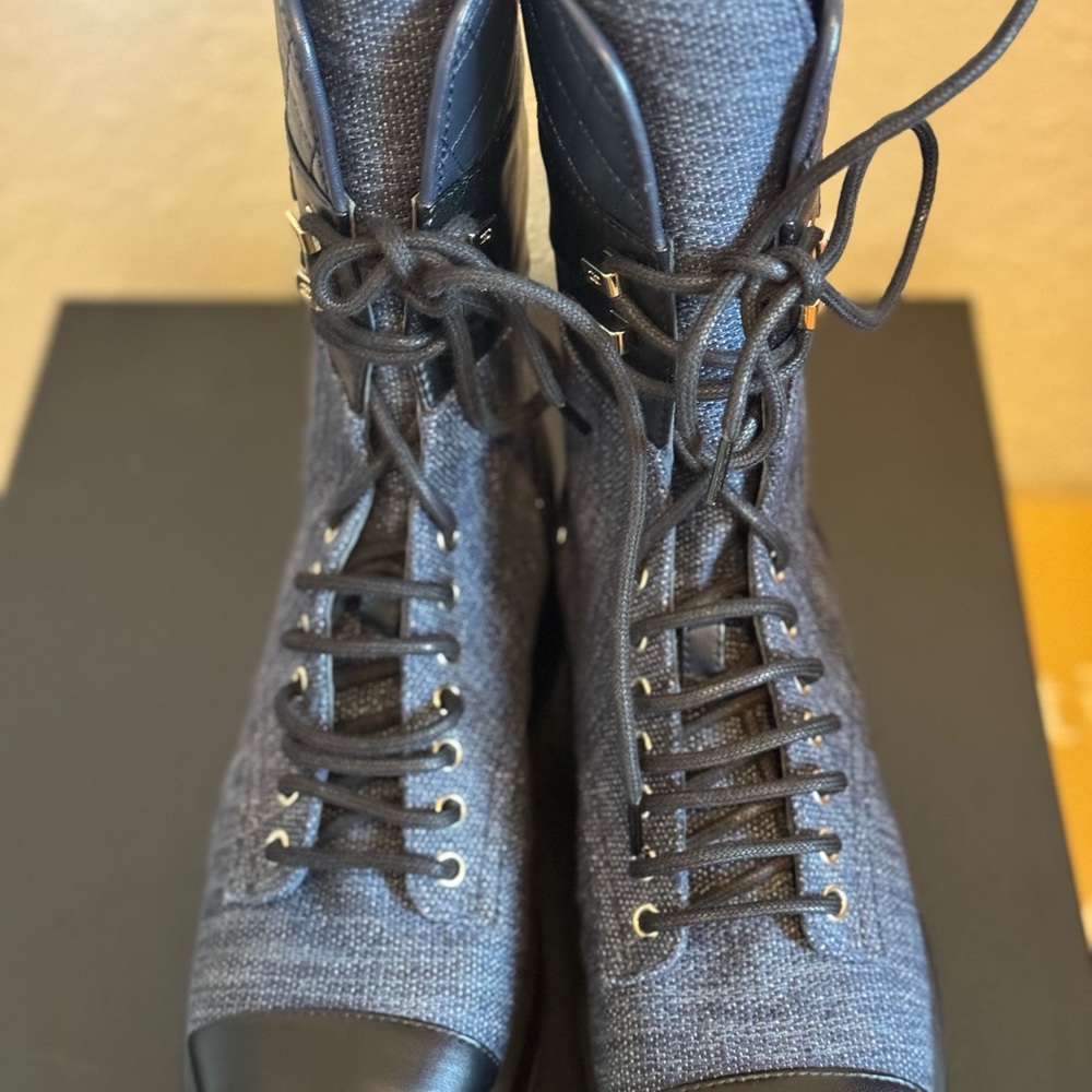 Chanel Lace Up Combat Boot Navy and Black - Picture 6 of 12